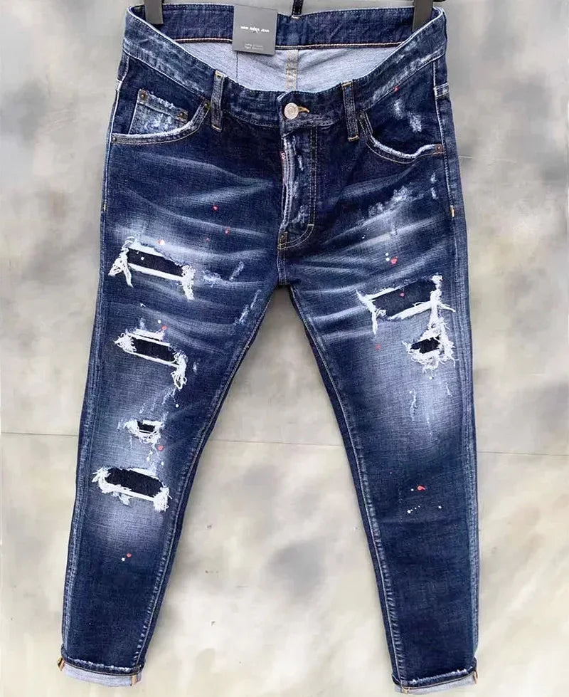 Jeans Luxury Brand Light Blue Holes Long Jeans Quality Street Fashion Male Stretch Skinny Pants Men Clothing