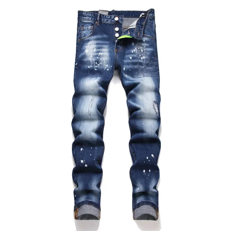 Jeans Luxury Brand Light Blue Holes Long Jeans Quality Street Fashion Male Stretch Skinny Pants Men Clothing