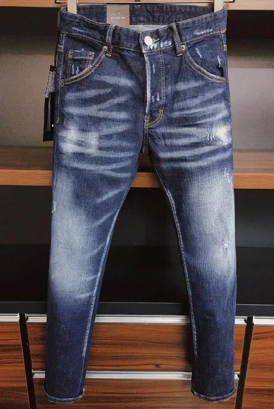 Jeans Luxury Brand Light Blue Holes Long Jeans Quality Street Fashion Male Stretch Skinny Pants Men Clothing