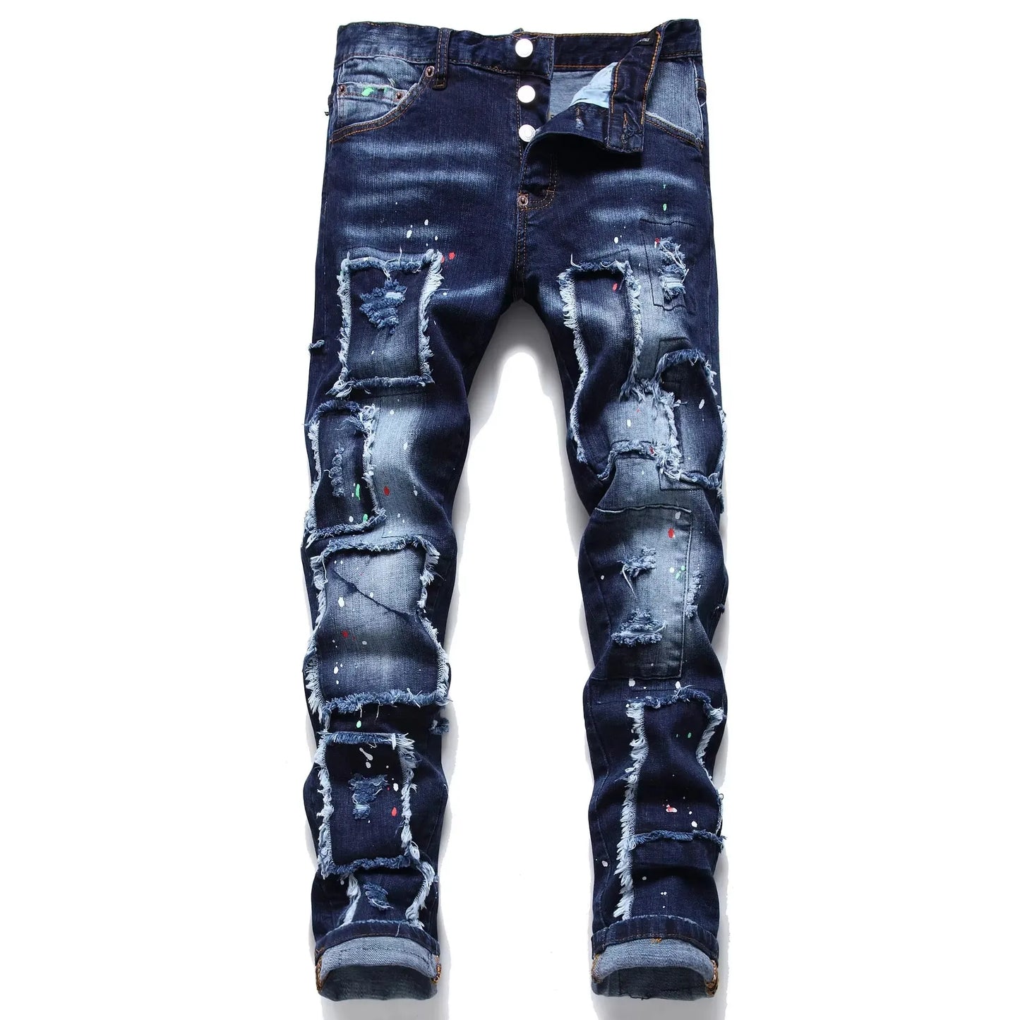 Jeans Luxury Brand Light Blue Holes Long Jeans Quality Street Fashion Male Stretch Skinny Pants Men Clothing