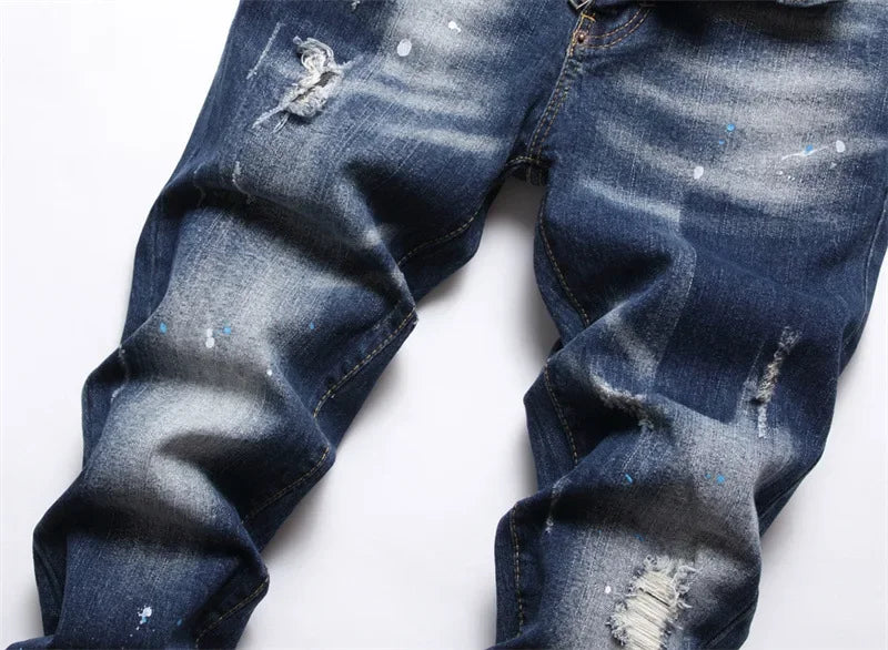 Jeans Luxury Brand Light Blue Holes Long Jeans Quality Street Fashion Male Stretch Skinny Pants Men Clothing